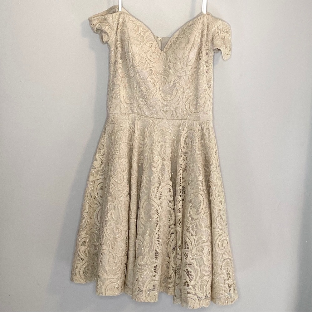 B Smart Cream and Gold Glitter Dress